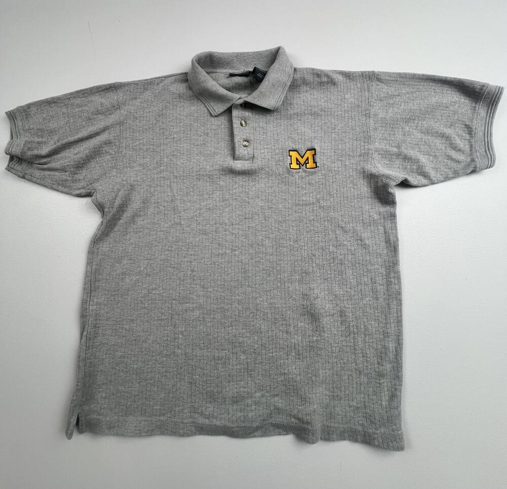 Michigan Wolverines Polo Shirt Mens Medium Gray NCAA Football Pro Edge Knit